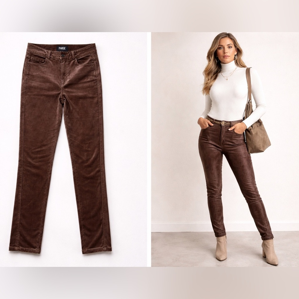 Paige Coated Skinny Jeans Warm Suede Brown Size 27 Velvet Look Stretch Pants